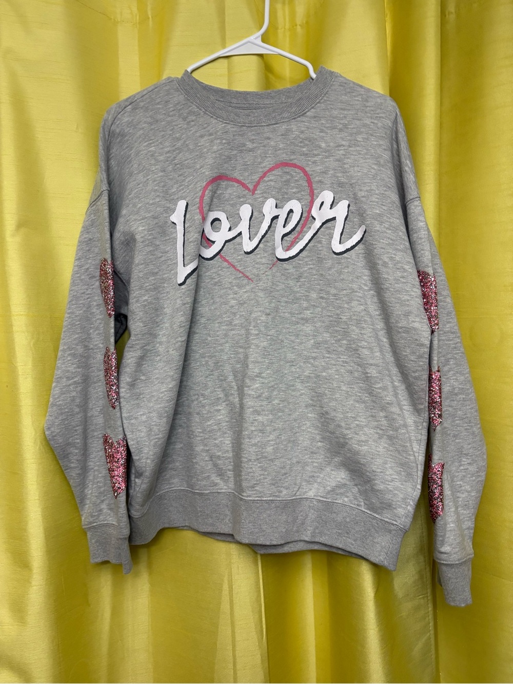 Gray 'Lover' Heart Pullover Sweatshirt with Pink Accents